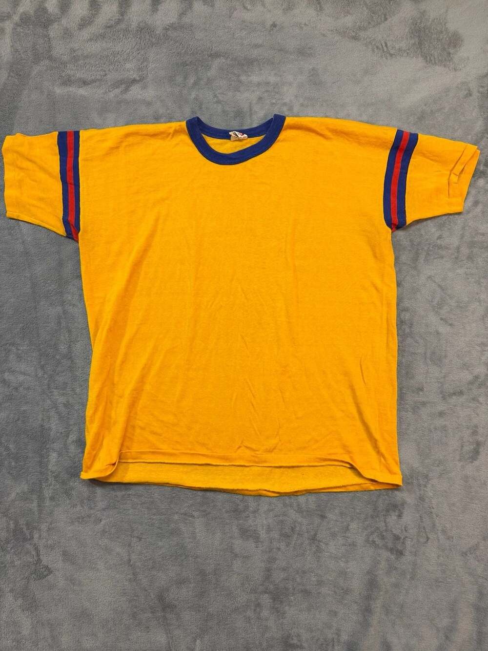 Vintage Mason Athletic Wear Striped Ringer T-Shirt Yellow Blue Size 46 XL